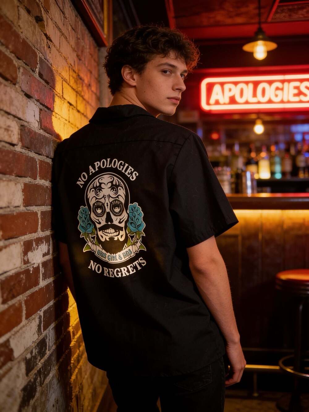 Red Kap Custom Gibs Grooming Guys Into Beard Stuff Work Shirt with Sugar Skull G